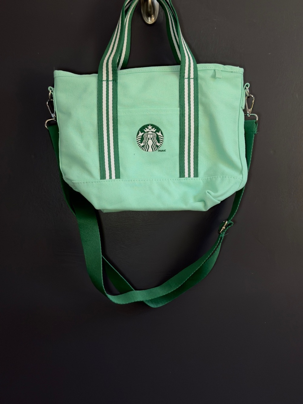 Starbucks Light Mint Canvas Tote with Dark Green Strap